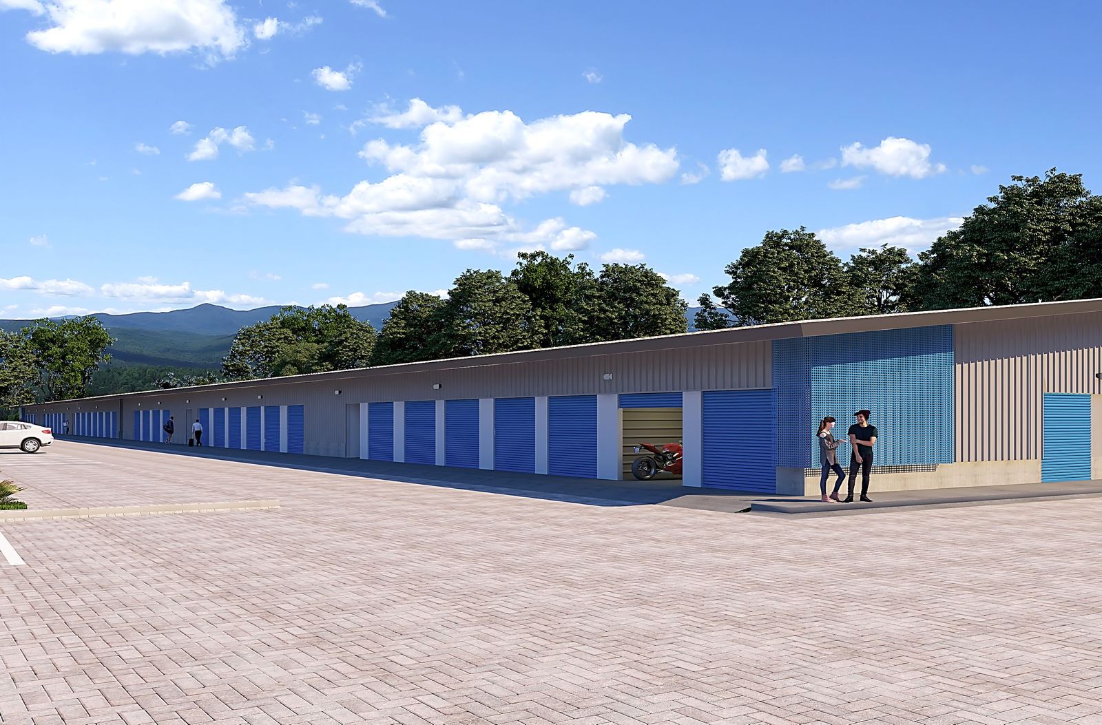 Drive aisle with large-format units
